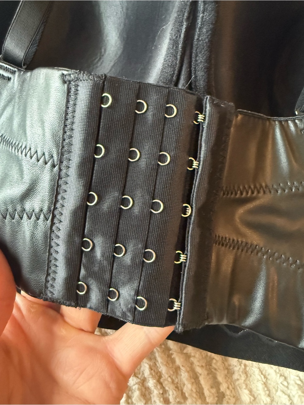 Black Faux Leather Bustier Crop Top Size Large - Picture 6 of 12